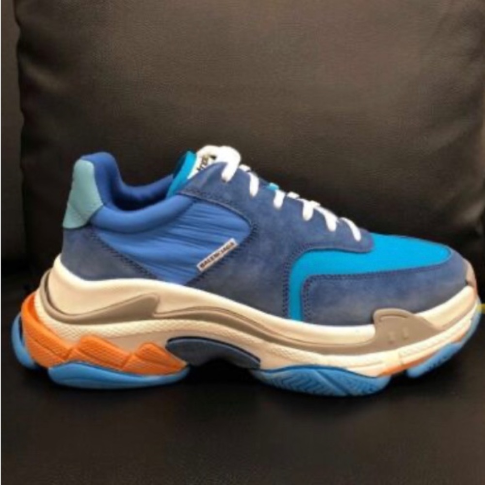 Balenciaga Triple S Sneaker V2 Blue Nylon Speed Flat Trainers 42 Mens US 9